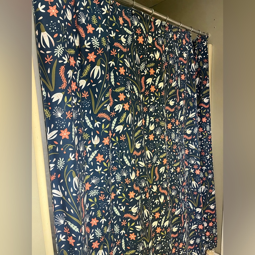 SOLD Scandinavian Kitschy Floral Print Fabric Shower Curtain